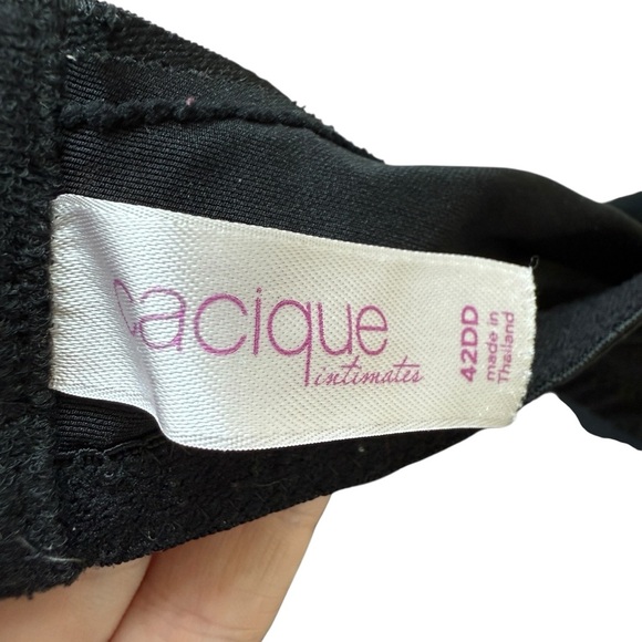 Cacique Women's Black & Pink Floral Embroidered Underbust Bra 42DD Unlined - Picture 6 of 7